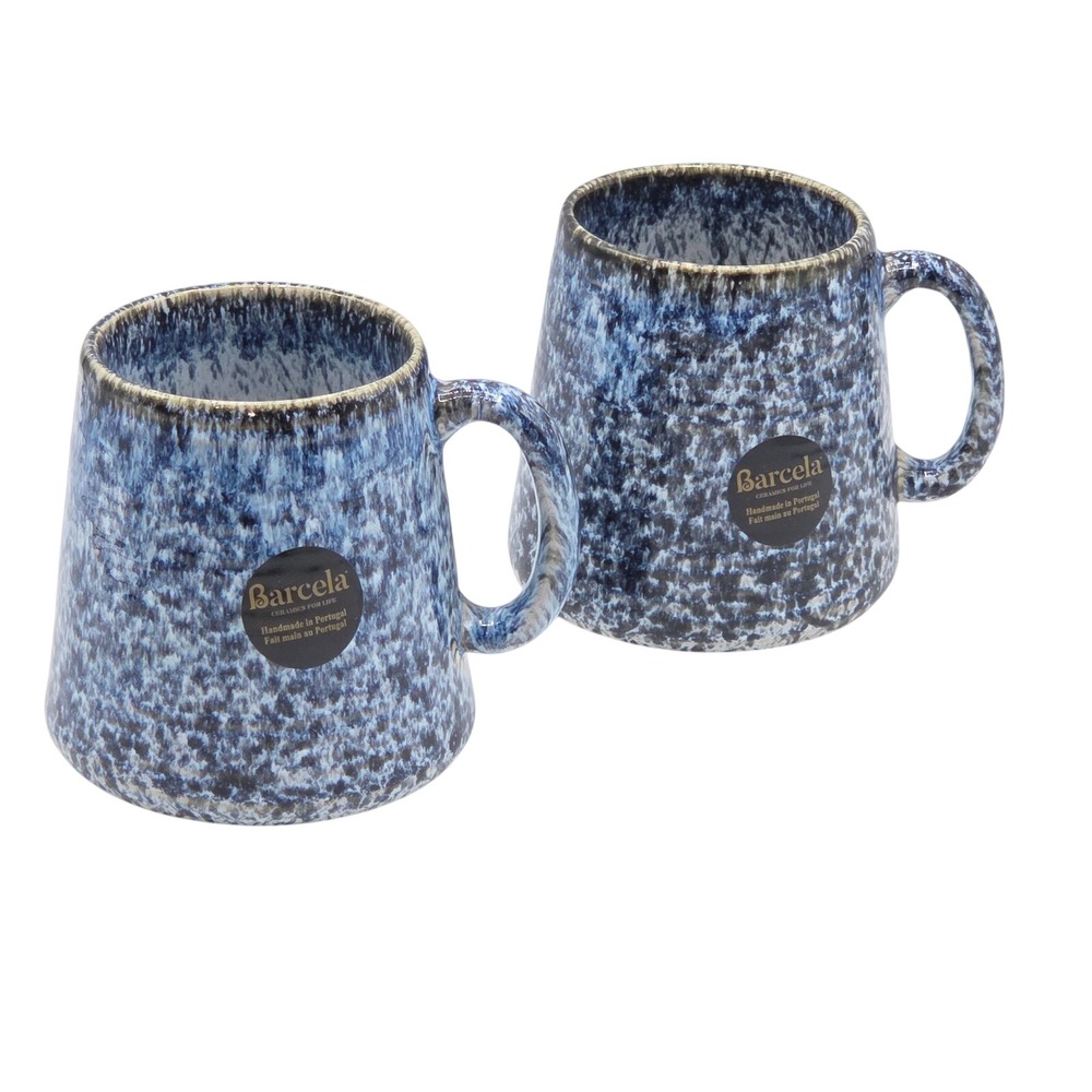 Barcela Handmade Stoneware Mug Set of 2 Blue Reactive Glaze 16oz Portugal